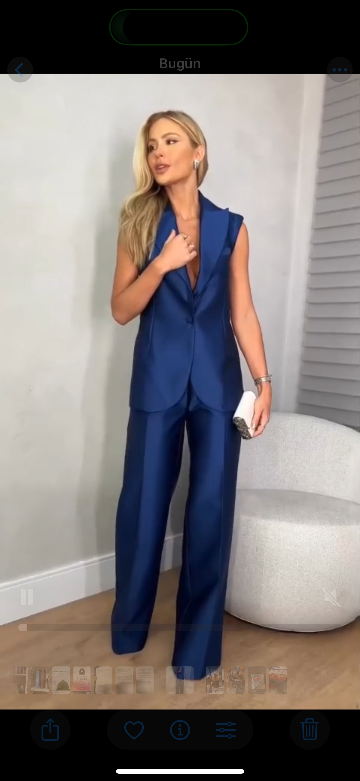 LUVİROLİ-Kadın Saten Şık Kolsuz Takım – Mavi Pantolon Ceket Seti