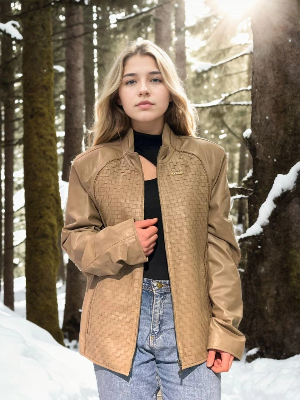 Luviroli Kadın Fileli Deri Ceket - Krem