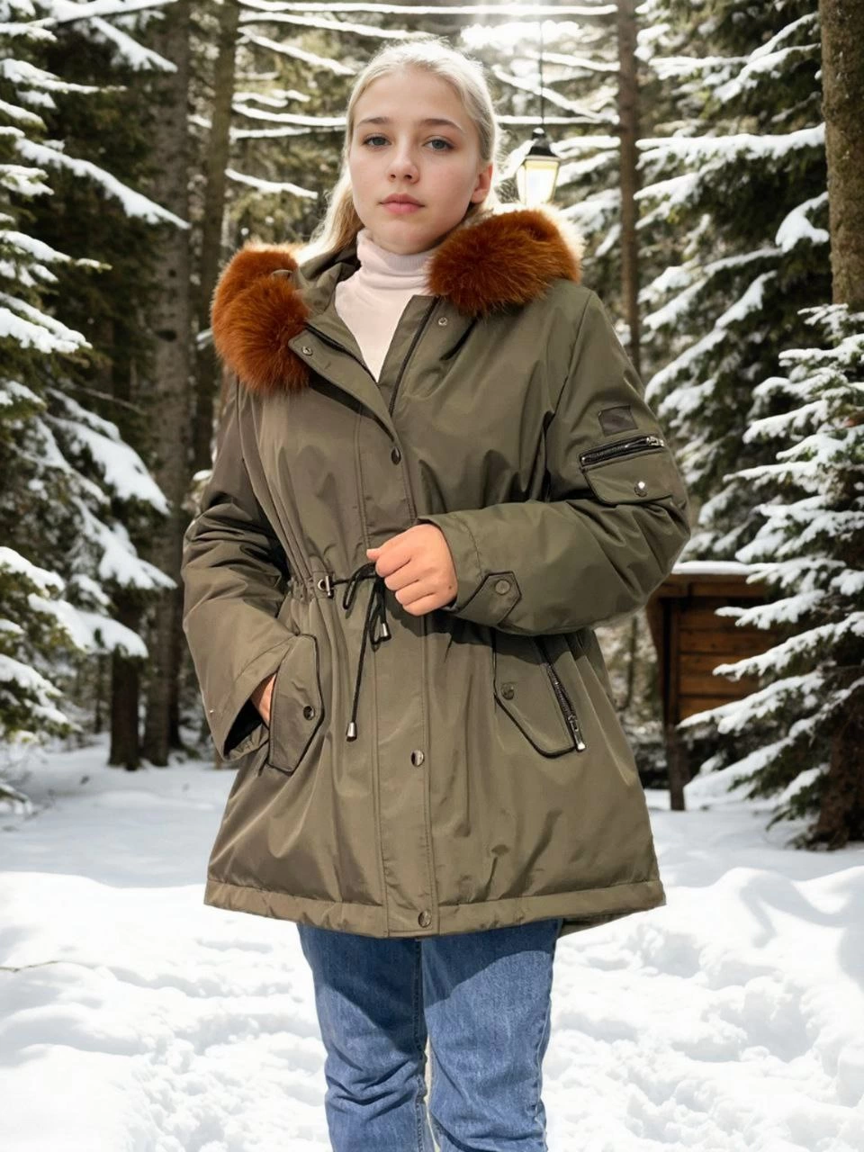 Luviroli Kadın Su Geçirmez Kapüşonlu Mont - Haki