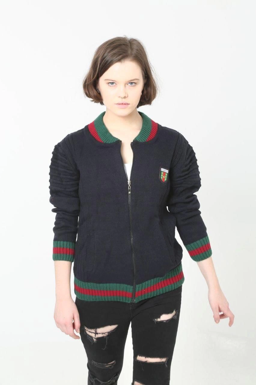 Luviroli Kadın Tam Fermuarlı Triko Hırka - Lacivert