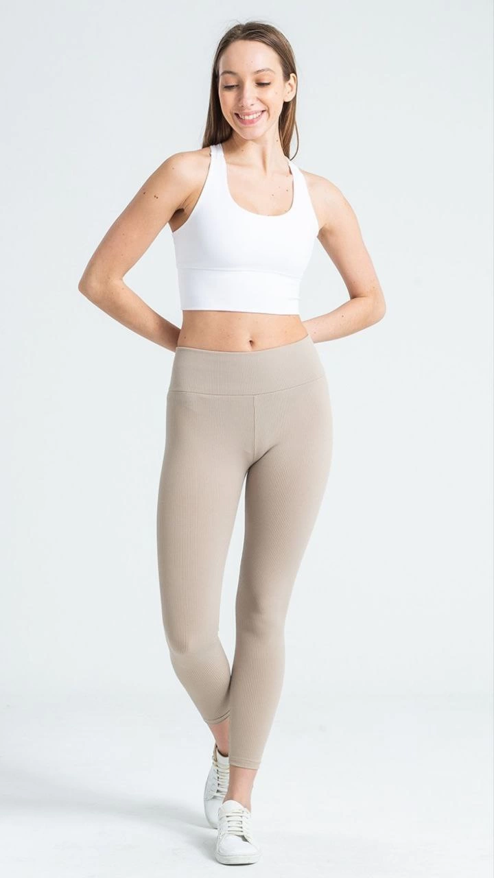 Luviroli Kadın Yüksek Bel Fitilli Tayt - Bej