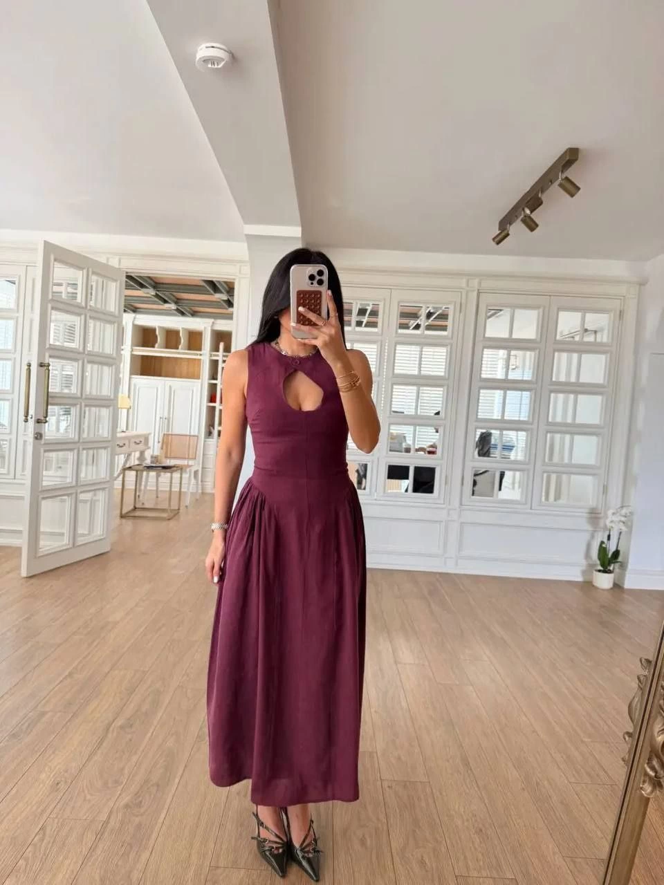 Luviroli Kolsuz Uzun Kabardin Elbise - Bordo