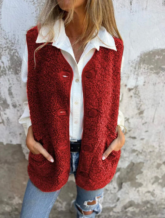 Luviroli Peluş Düğmeli Yelek