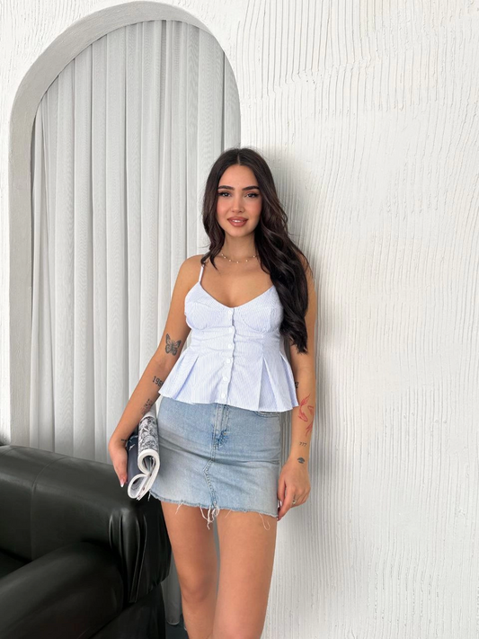 Luviroli Askılı Dekolte detaylı crop - Açık Mavi