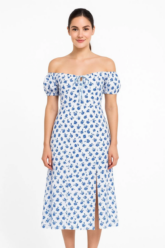 Luviroli Bardot Omuzu Acık Çiçek Desenli Elbise - Desenli