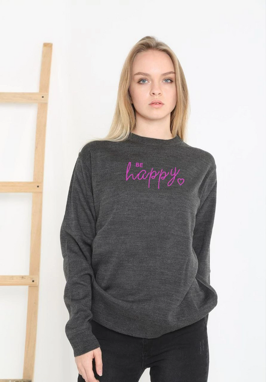 Luviroli Baskılı Uzun Kol Yarım Boğazlı Dokuma Triko - Füme