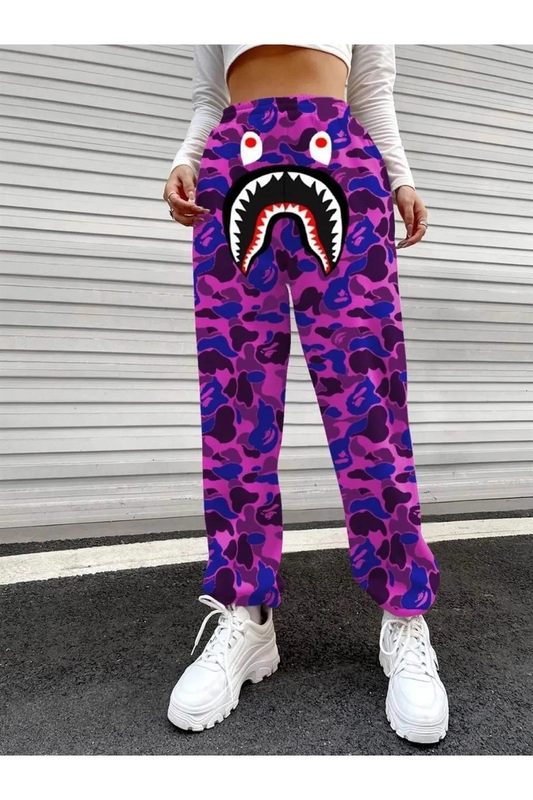 Luviroli Unisex Pubg Bape x Shark Eşofman Altı - Mor