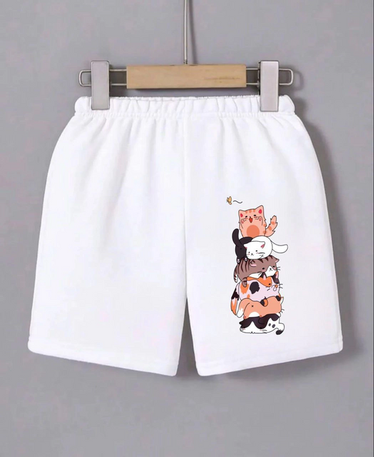 Luviroli Kadın Beli Lastikli Baskılı Mini Şort - Beyaz