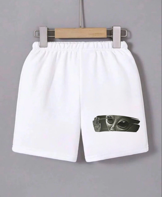 Luviroli Kadın Beli Lastikli Baskılı Mini Şort - Beyaz