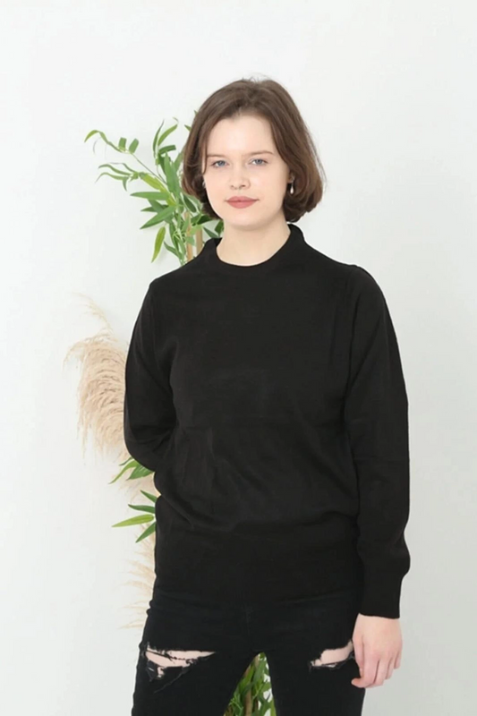 Luviroli Kadın Bisiklet Yaka Düz Kazak - Siyah