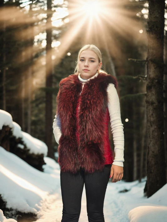 Luviroli Kadın Kolsuz Fermuarlı Yelek - Kırmızı