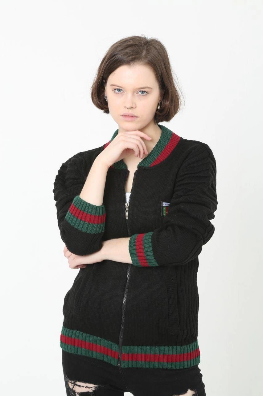 Luviroli Kadın Tam Fermuarlı Triko Hırka - Siyah