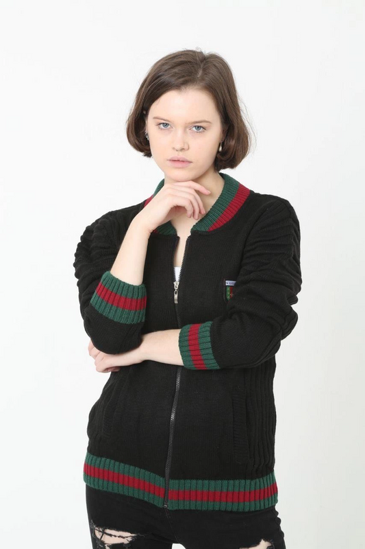 Luviroli Kadın Tam Fermuarlı Triko Hırka - Siyah