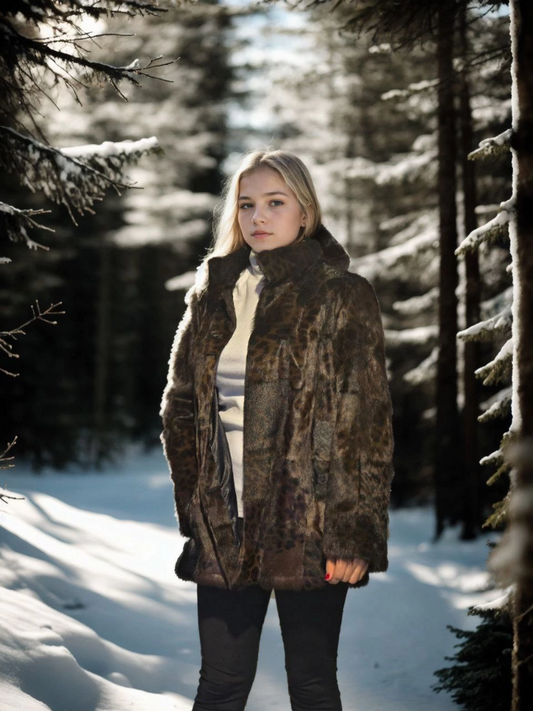 Luviroli Kadın Uzun Kollu Deri Ceket - Leopar