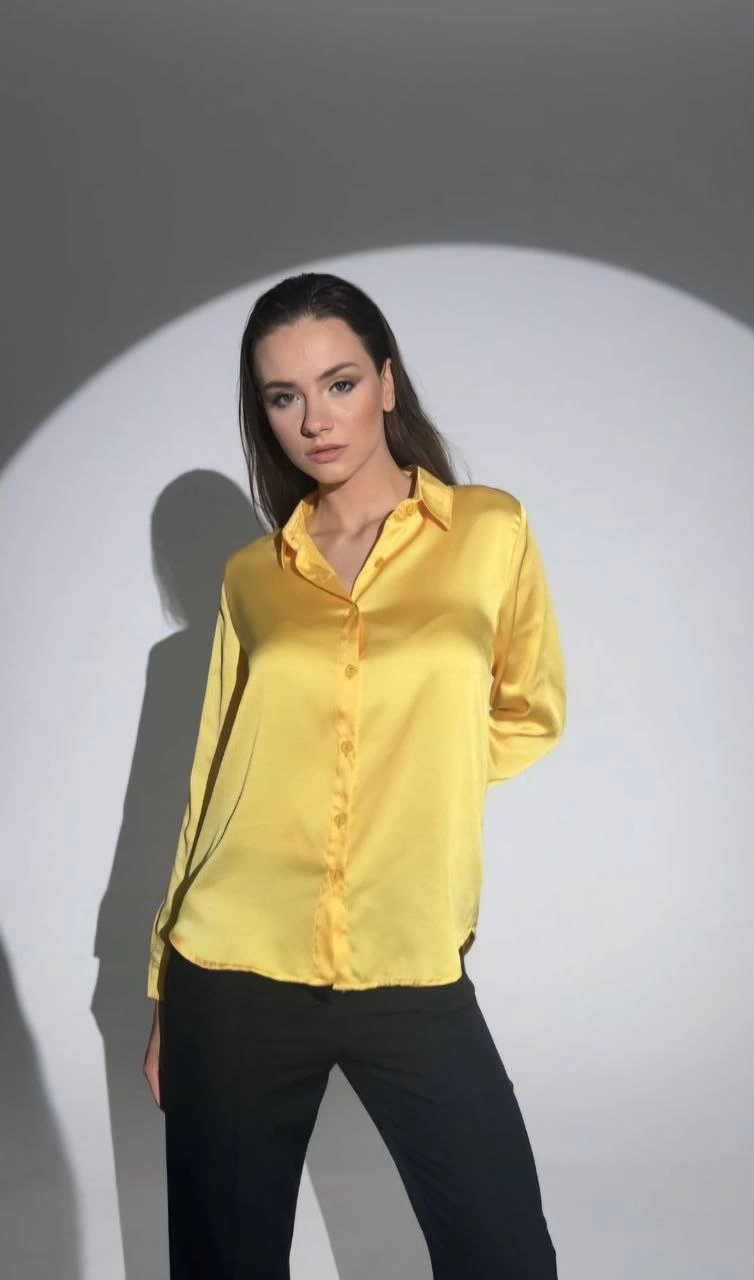 Luviroli Kadın Uzun Kollu Düğmeli Buluz Gömlek - Sarı