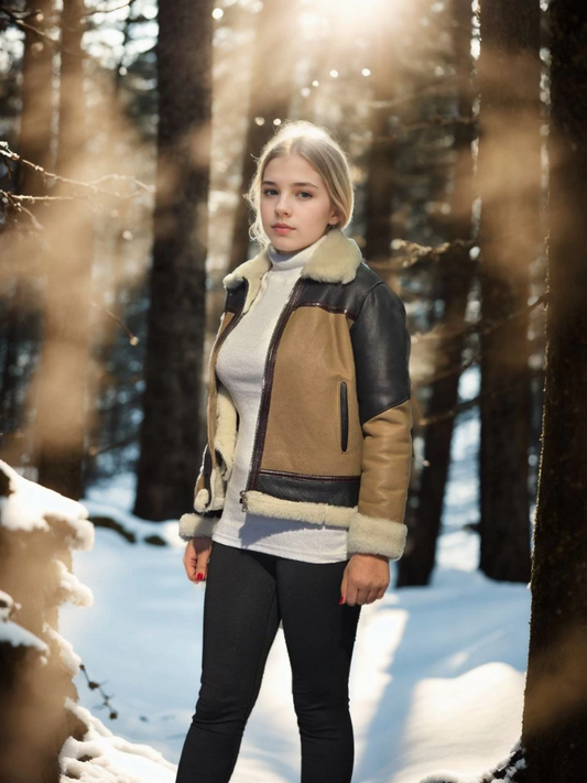 Luviroli Kadın Uzun Kollu Yakalı Hakiki Kürk - Kahve