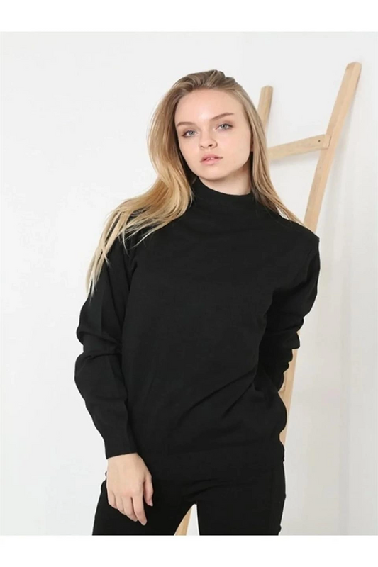 Luviroli Kadın Yarım Balıkçı Yaka Triko Kazak - Siyah