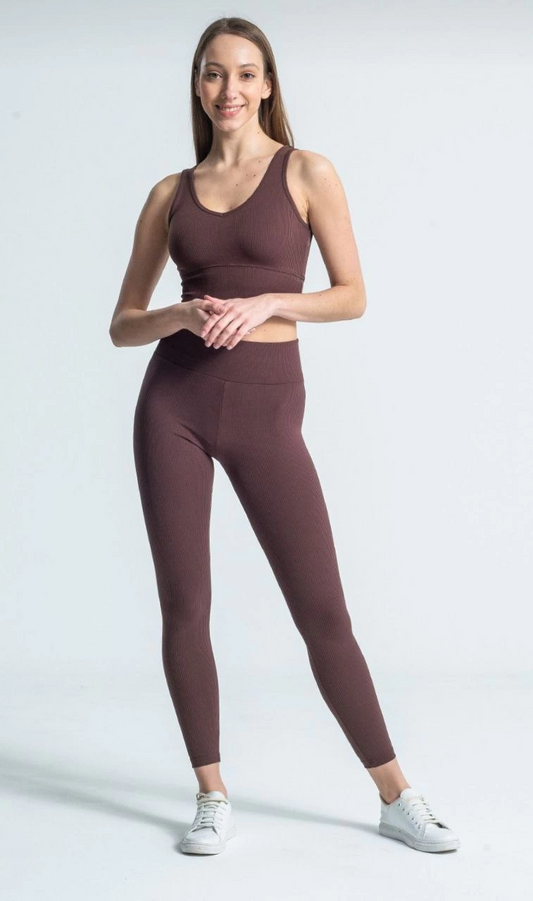 Luviroli Kadın Yüksek Bel Fitilli Tayt - Kahverengi