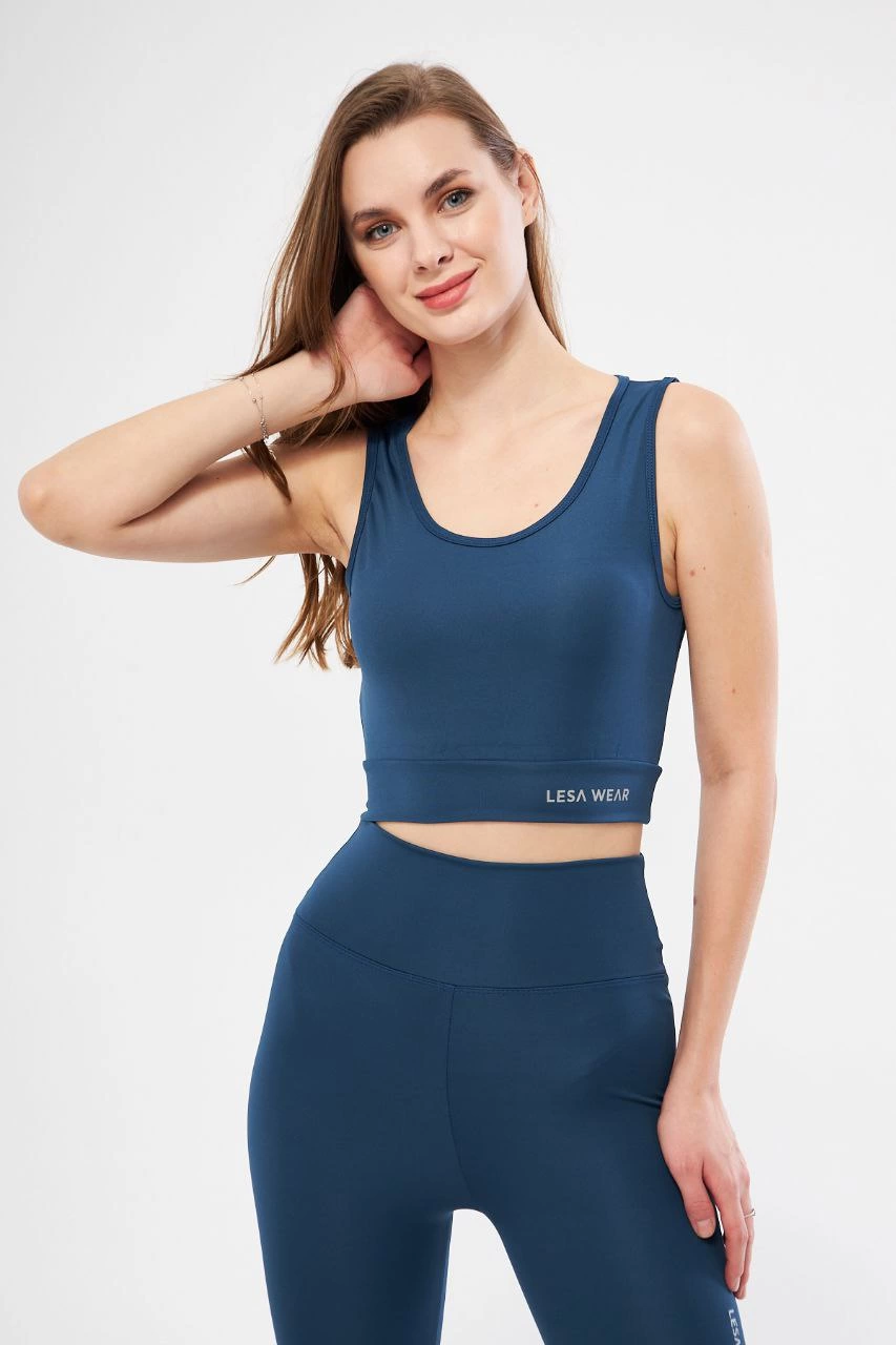 Luviroli Kolsuz Sporcu Baskılı Crop - Turkuaz