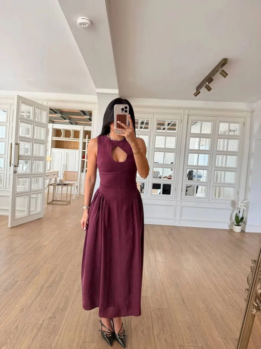 Luviroli Kolsuz Uzun Kabardin Elbise - Bordo