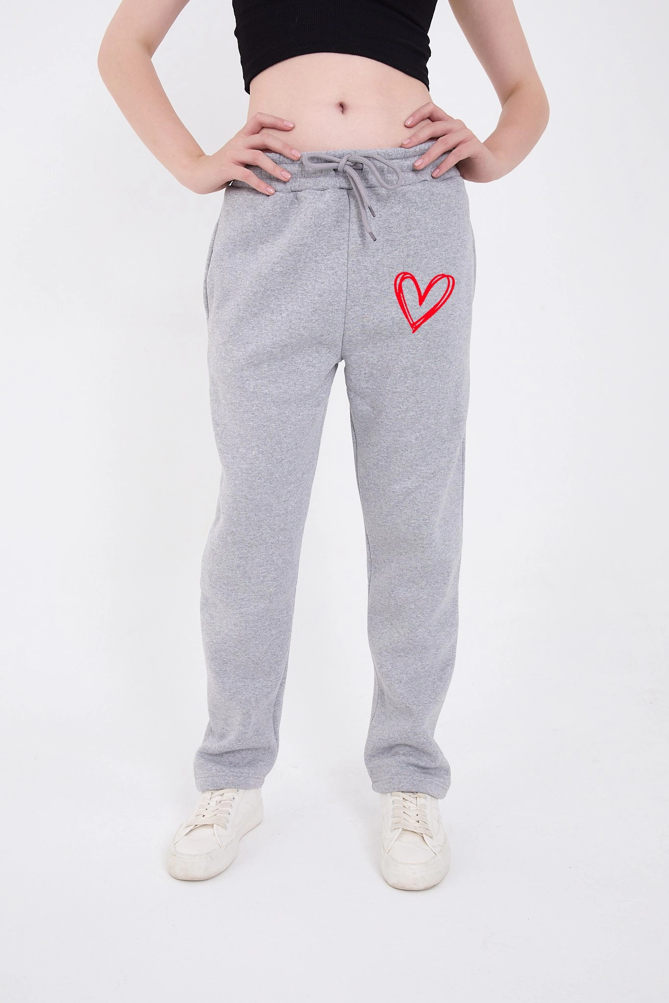 Luviroli Oversize Boru Paça Baskılı Eşofman Pantolon - Gri