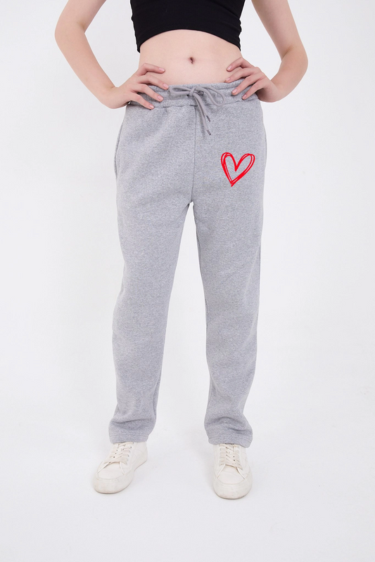 Luviroli Oversize Boru Paça Baskılı Eşofman Pantolon - Gri