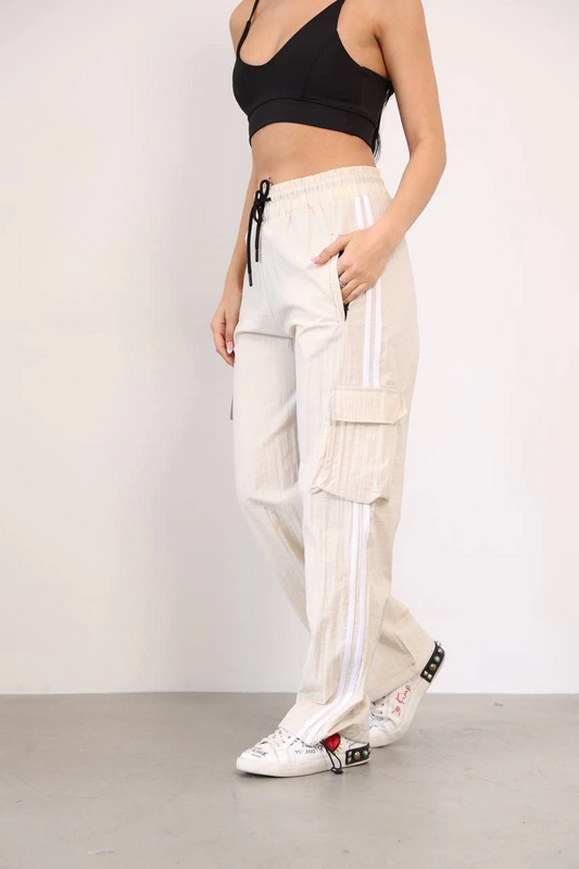 Luviroli Paraşüt Kumaş Kargo Ceplı Baggy Eşofman - Bej