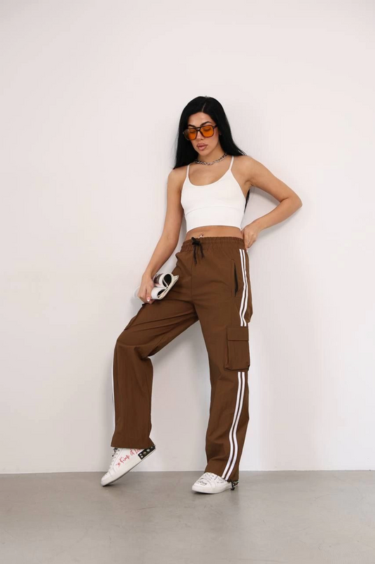 Luviroli Praşut Kumaş Kargo Çeplı Baggy Esofman - Kahve