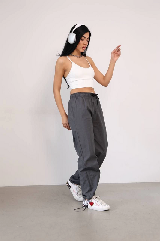 Luviroli Praşut Kumaş Paça Cepli Baggy Eşofman - Antrasit