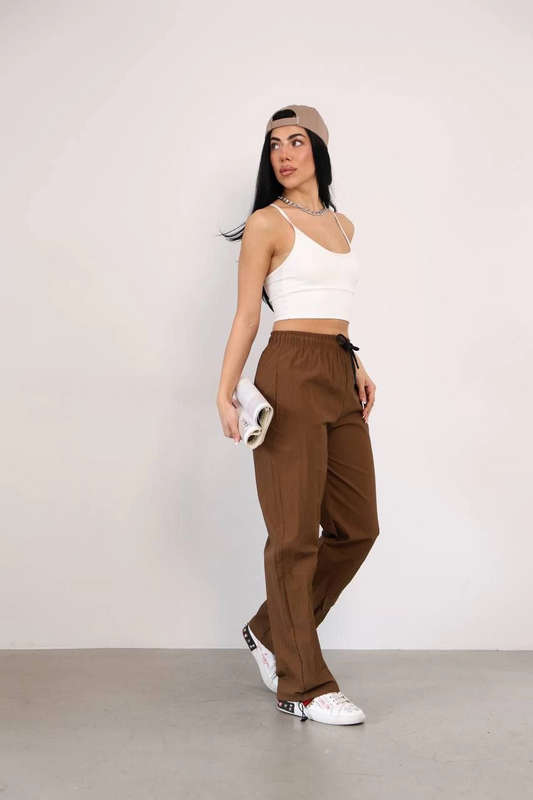 Luviroli Praşut Kumaş Paça Cepli Baggy Eşofman - Kahve