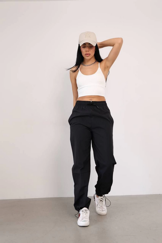 Luviroli Praşut Kumaş Paça Cepli Baggy Eşofman - Siyah