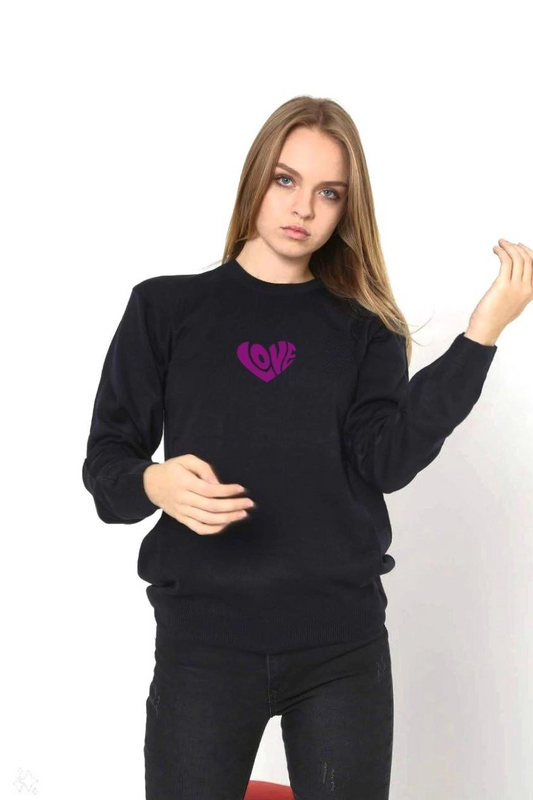 Luviroli Unisex Bisiklet Yaka Baskılı Dokuma Triko - Siyah