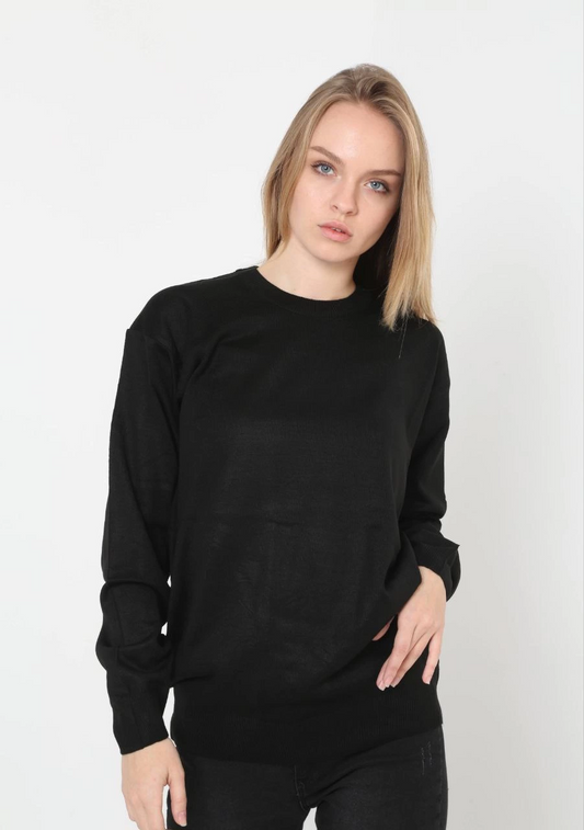 Luviroli Unisex Uzun Kol Biskilet Yaka Dokuma Triko - Siyah